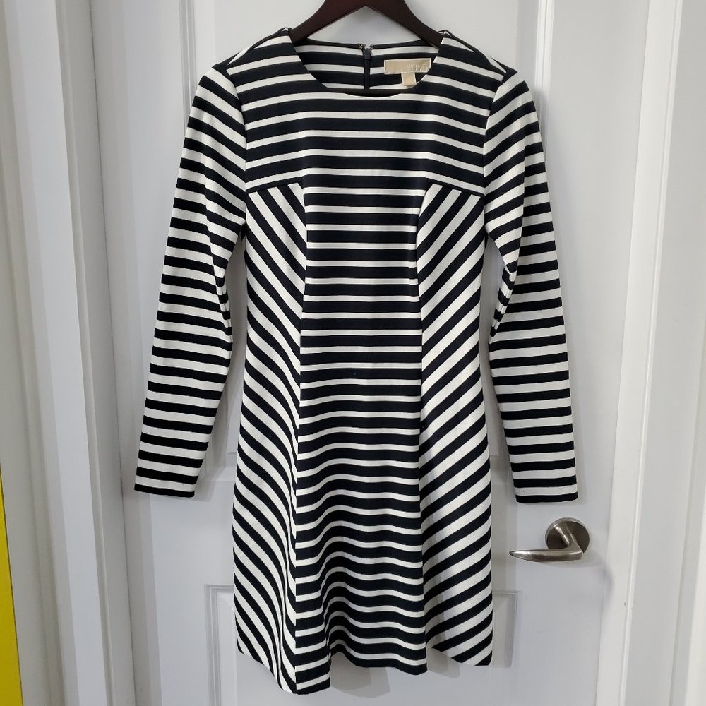 MICHAEL - Michael Kors longsleeve A-line striped dress.